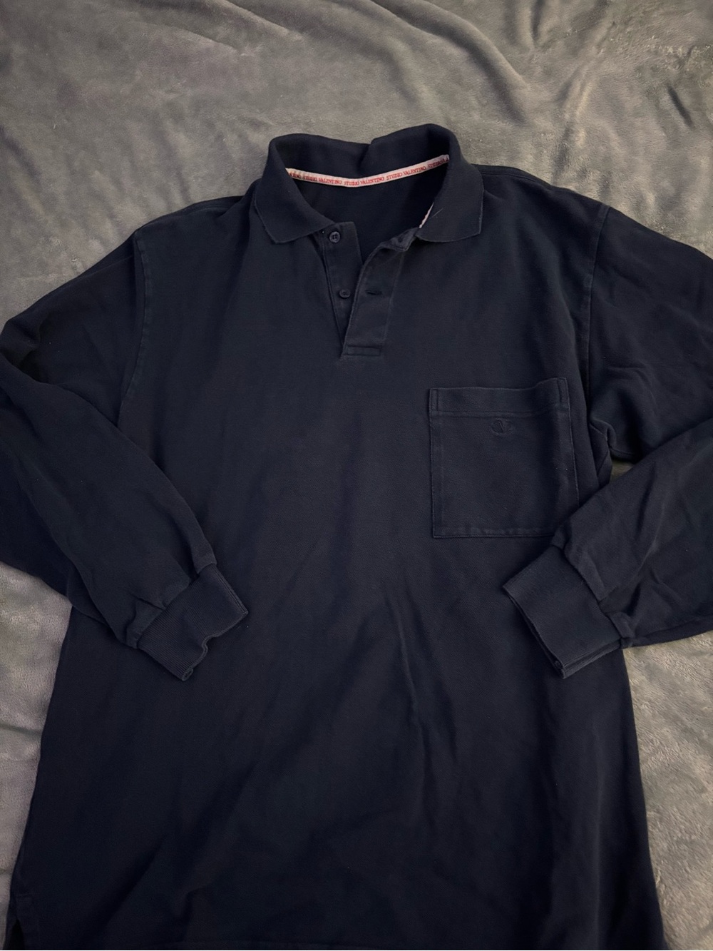 Valentino Men's Long-Sleeve Polo Shirt in Navy Blue